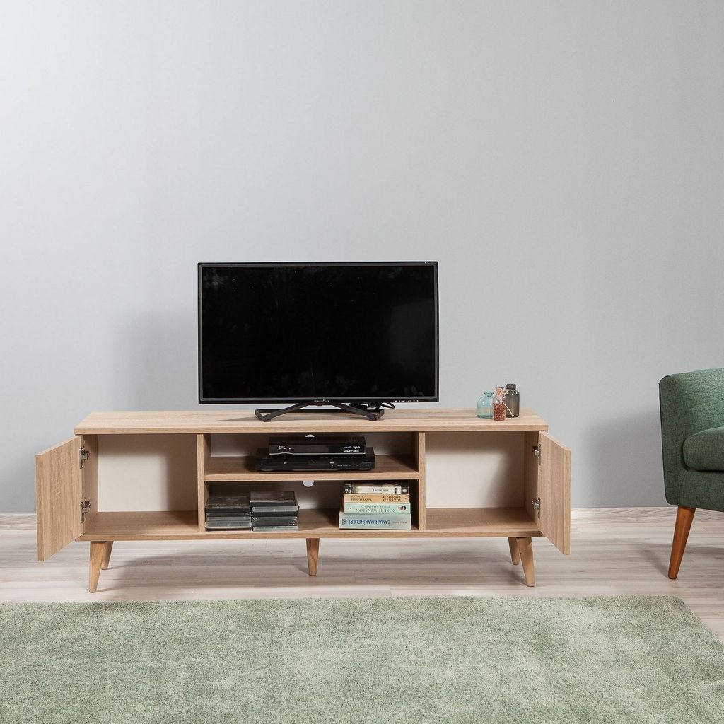 Kétajtós TV állvány, 2 polccal, fa - NATURE - Butopêa termék 2. képe